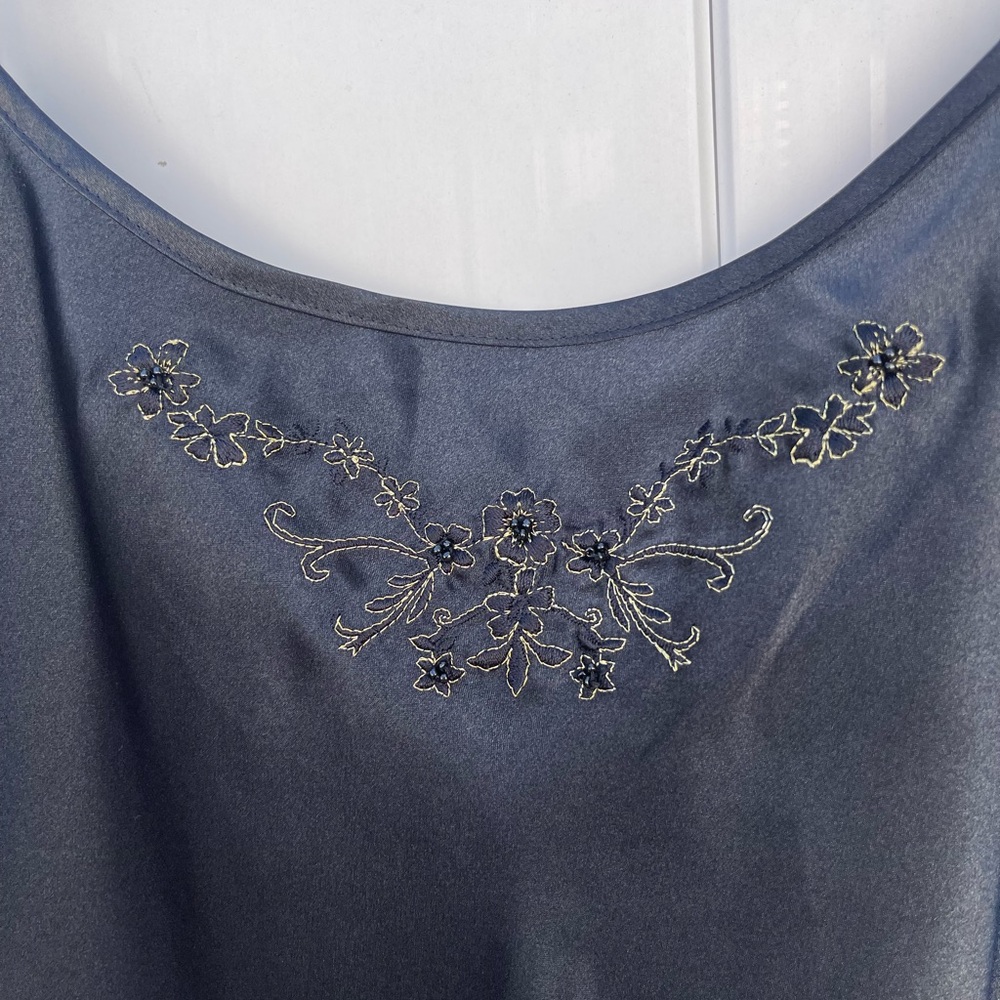 Morgan Taylor Vintage Embroidered Beaded Spaghetti Strap Black Large Nightgown